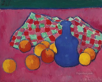 Alexey Petrovich Bogolyubov Painting - Jarrón azul con naranja 1908 Alexej von Jawlensky